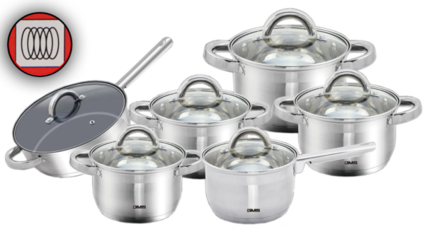 Набір каструль Сковорода Ківш 12 елемент Нержавіюча сталь Індукція